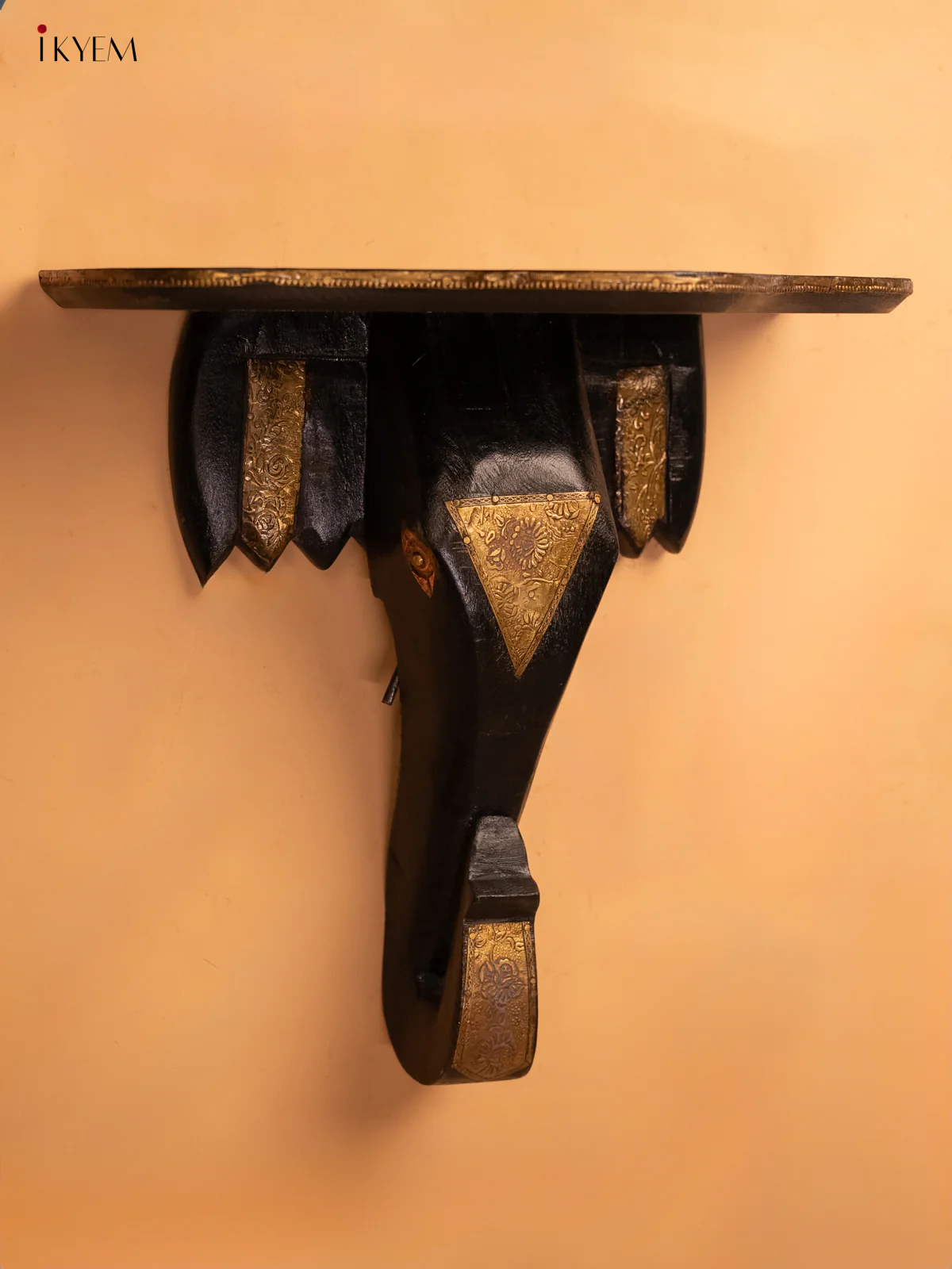 Brass inlay Elephant Face wall wooden bracket/stand/shelf - 4IJ26065