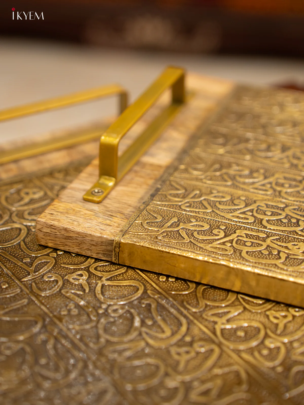 Wooden Tray Set With Brass Accents - Image 3