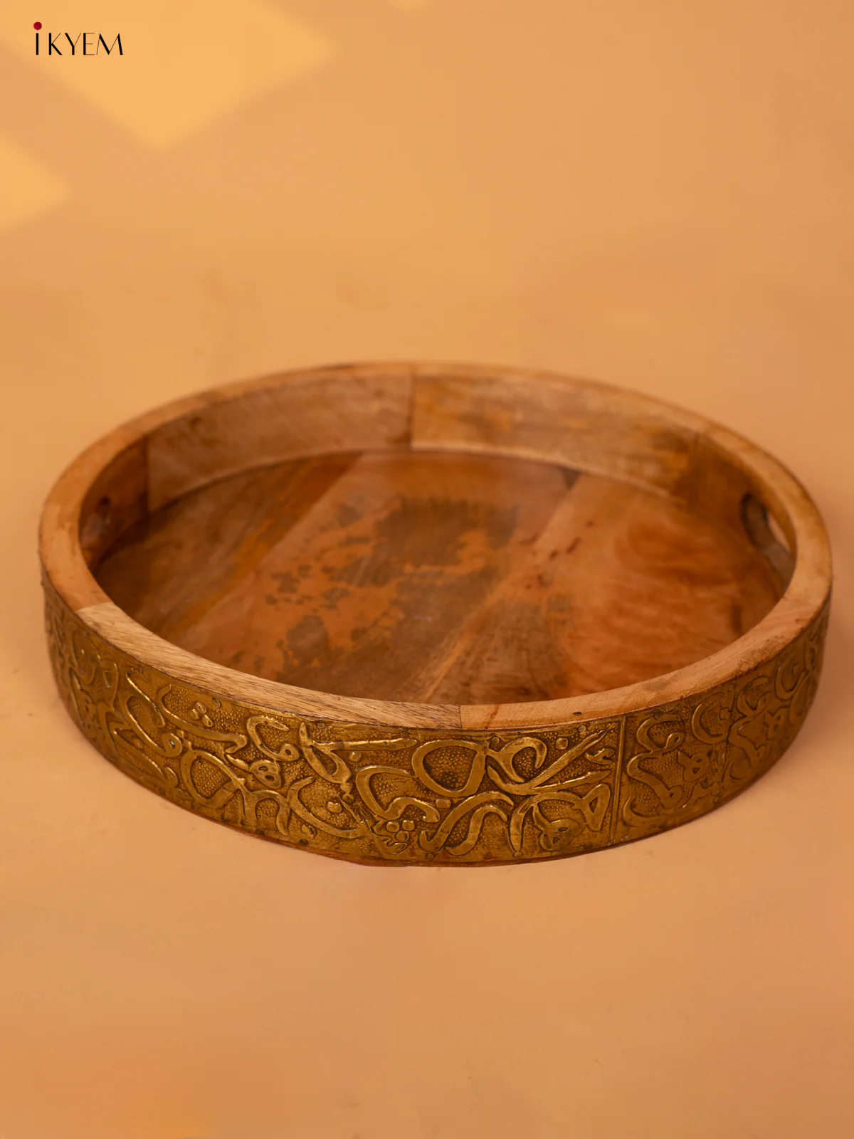 Wooden Brass Fitted Round Tray - 4IJ26093 - Image 2