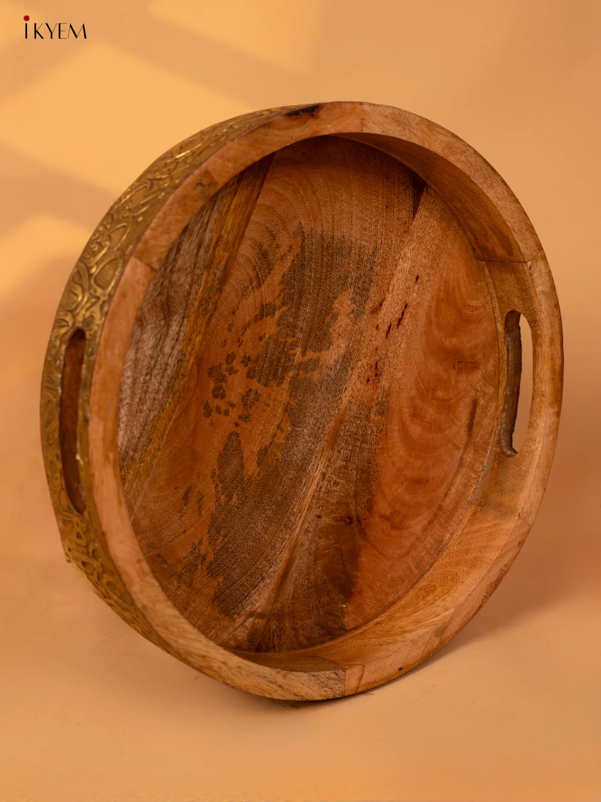 Wooden Brass Fitted Round Tray - 4IJ26093 - Image 4
