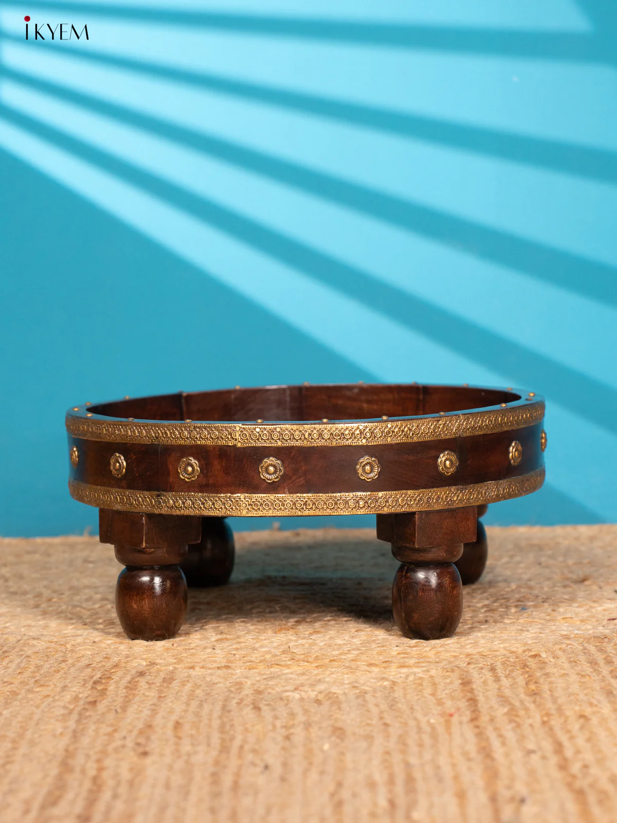 Brown Wooden Tray Table with Brass Fitting - 4IJ26107