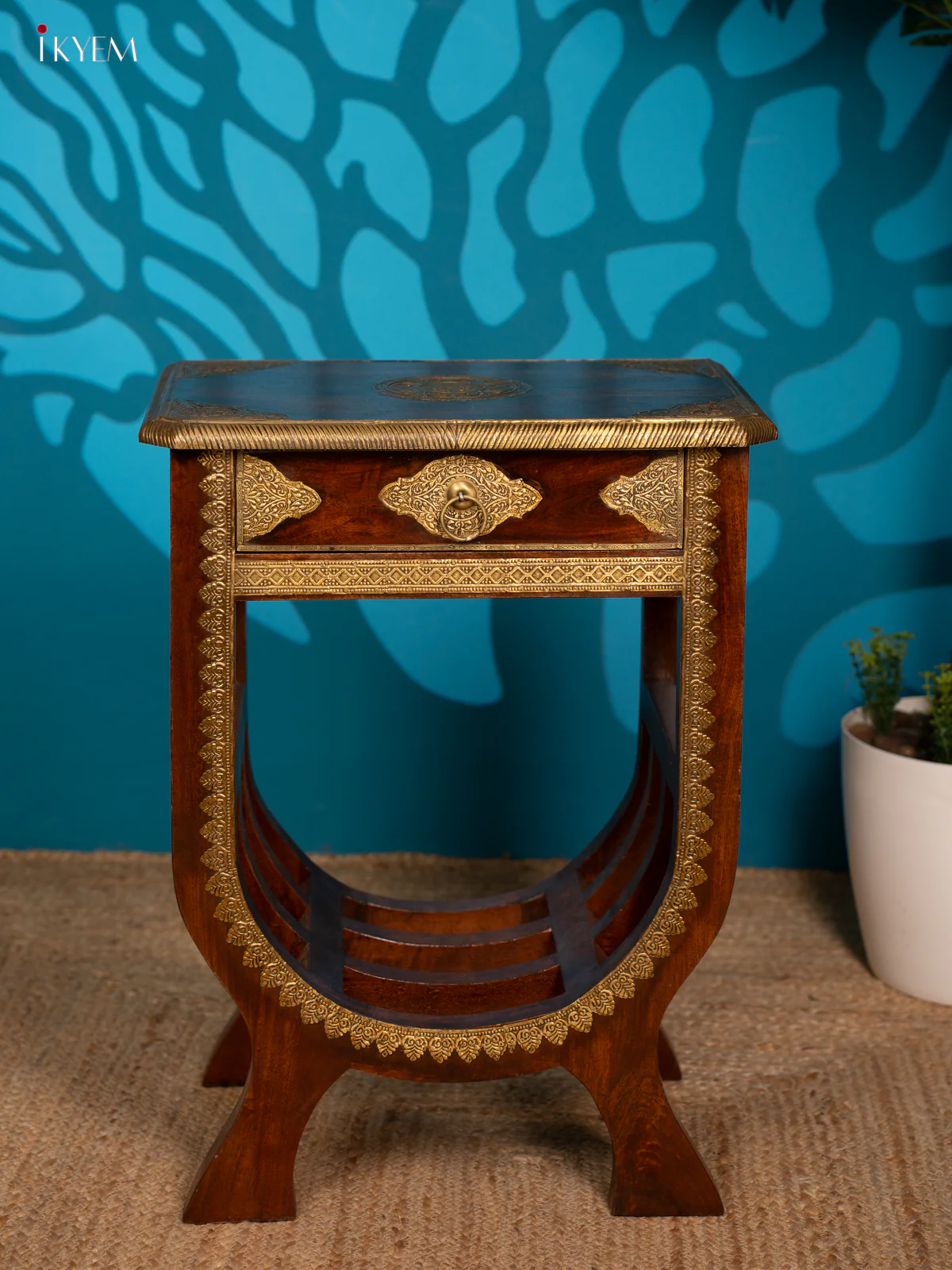 Wooden Brass Fitted Stool - 4IJ26121 - Image 2