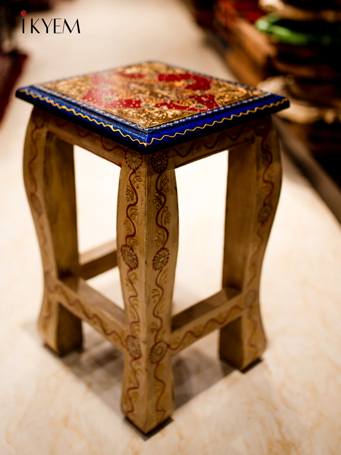 Wooden Hand Painted Stool - 4IJ26122