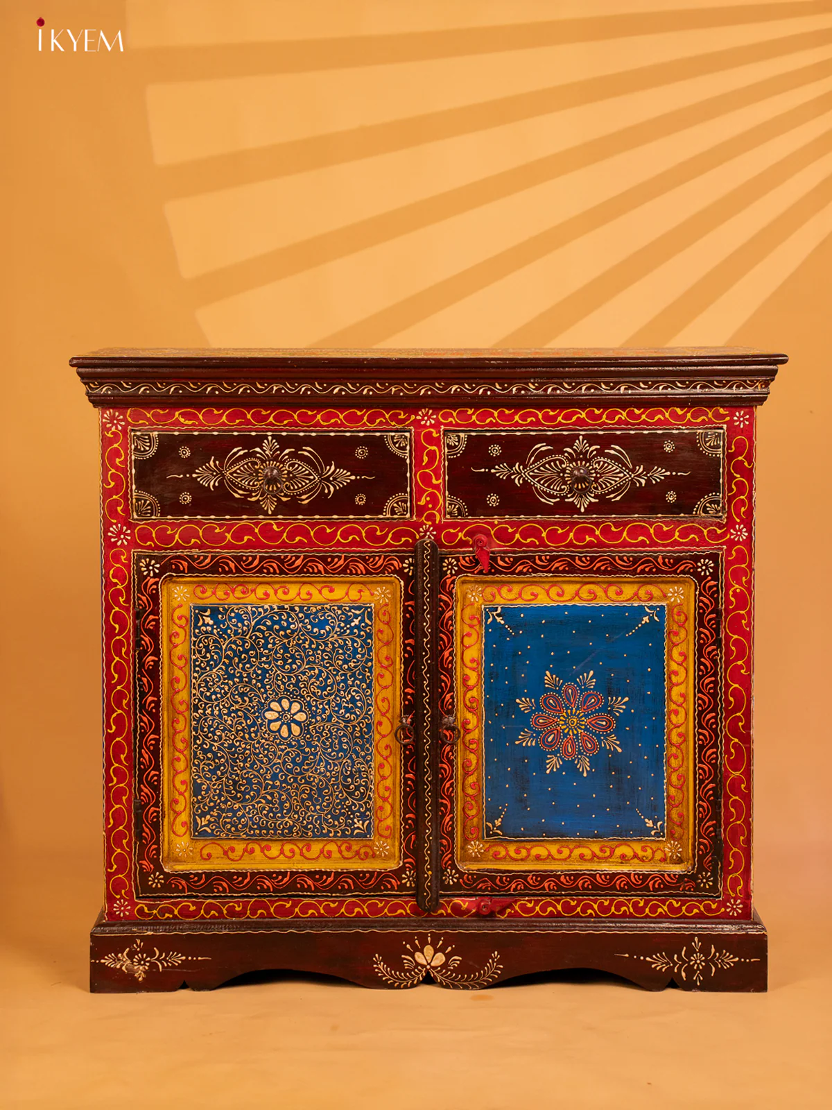 Hand Painted Wooden Bedside Table - 32.6 Inch - 4IJ26124