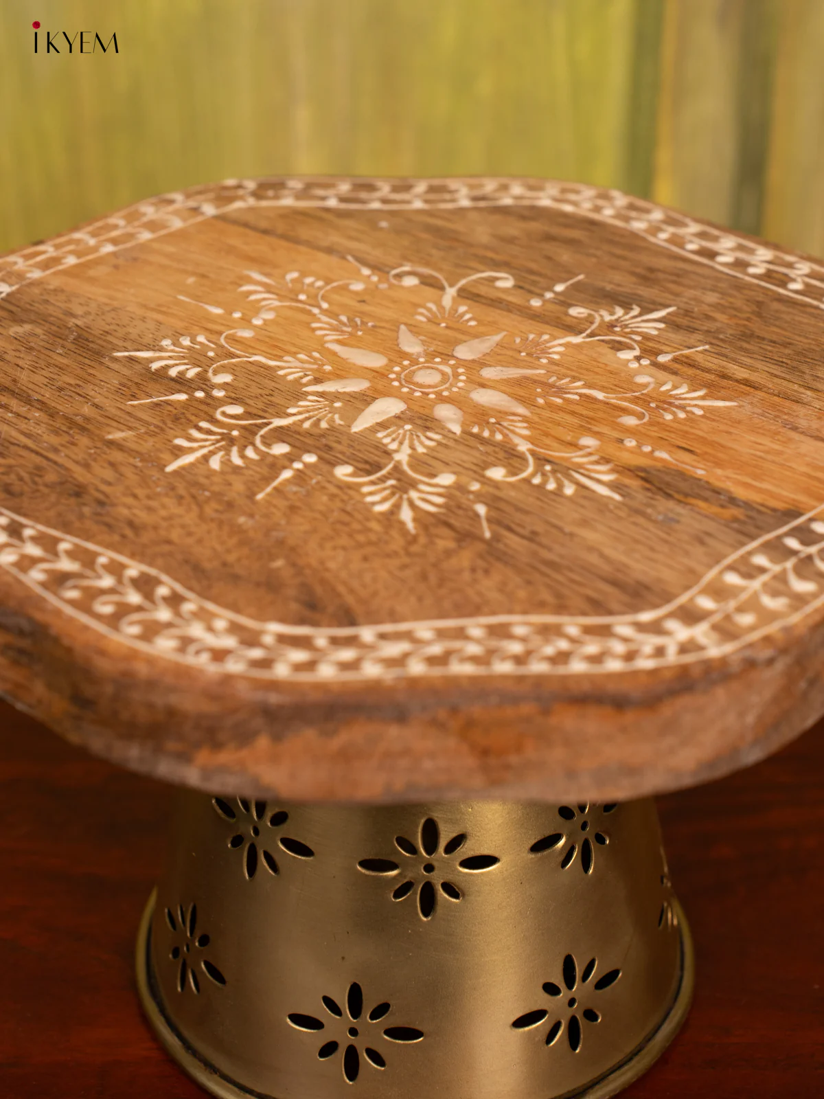 Round Wooden Stool with Brass Stand - 4IJ26200 - Image 2