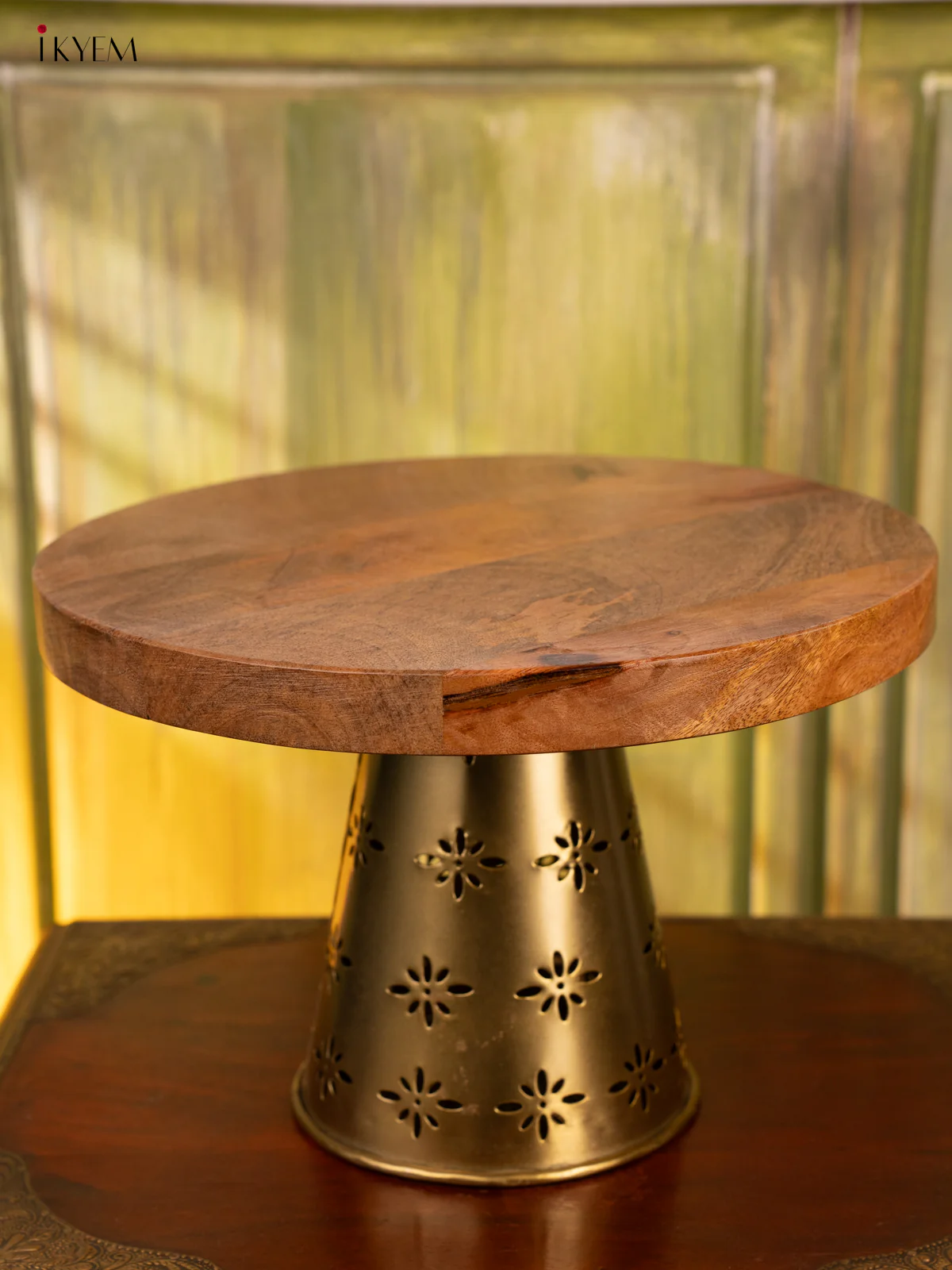 Round Wooden Stool with Brass Stand - IJ26212