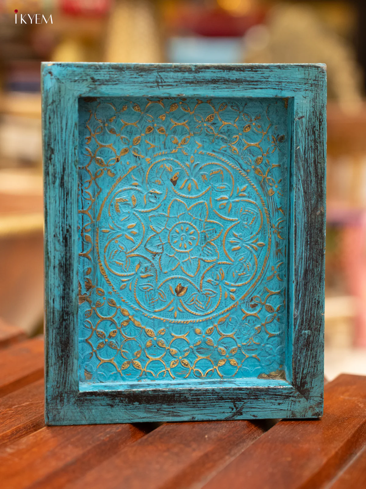 Handcrafted Wooden Tray with Intricate Floral Design