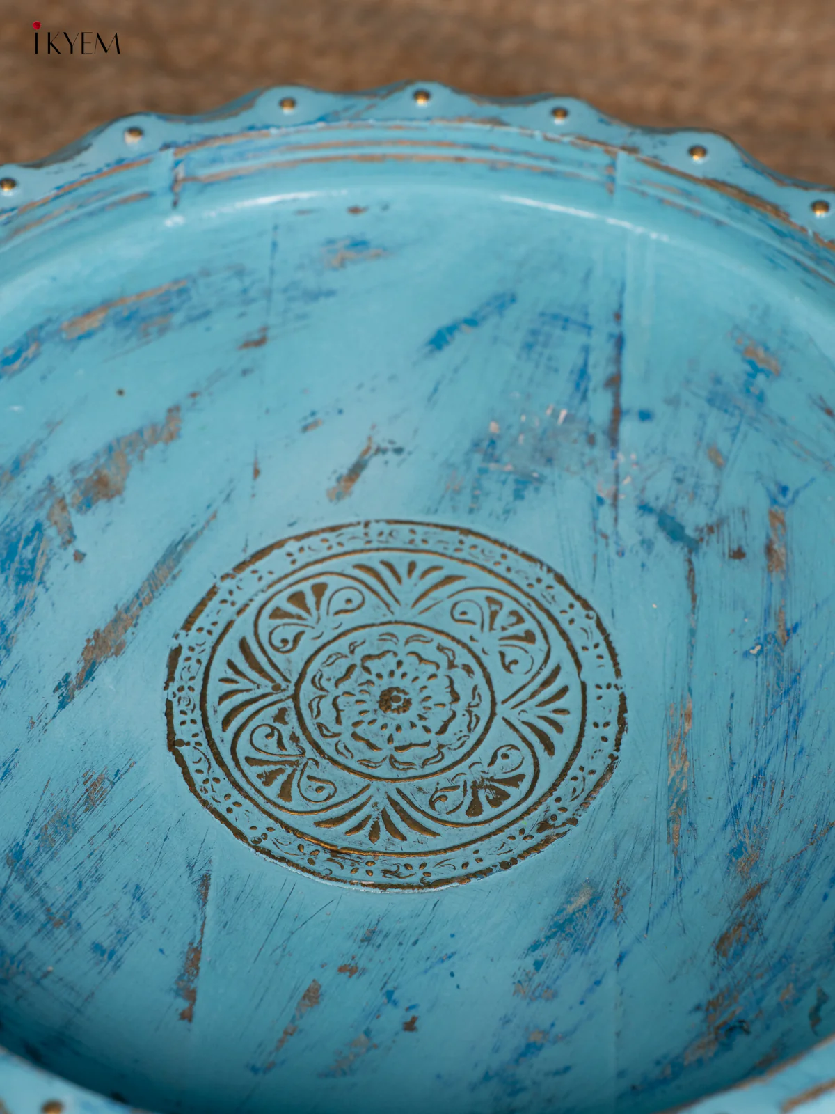 Blue Hand Painted Round Tray Table - 4IJ30063 - Image 3