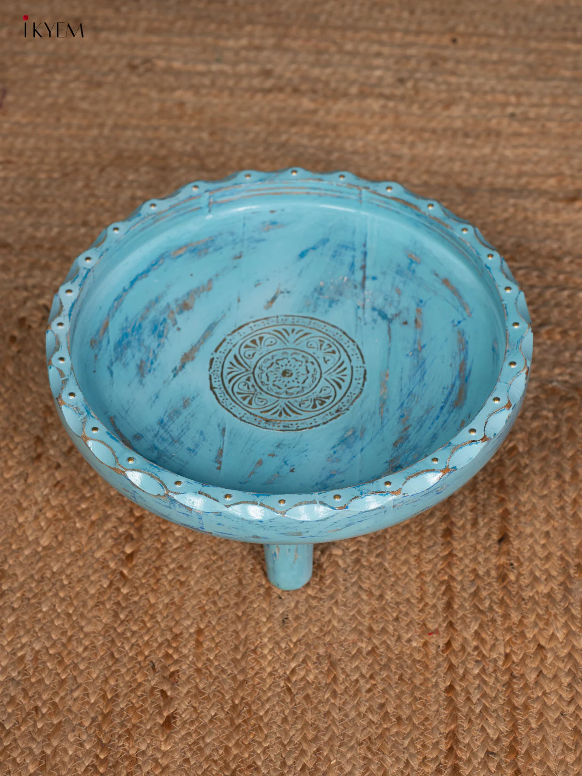 Blue Hand Painted Round Tray Table - 4IJ30063 - Image 4
