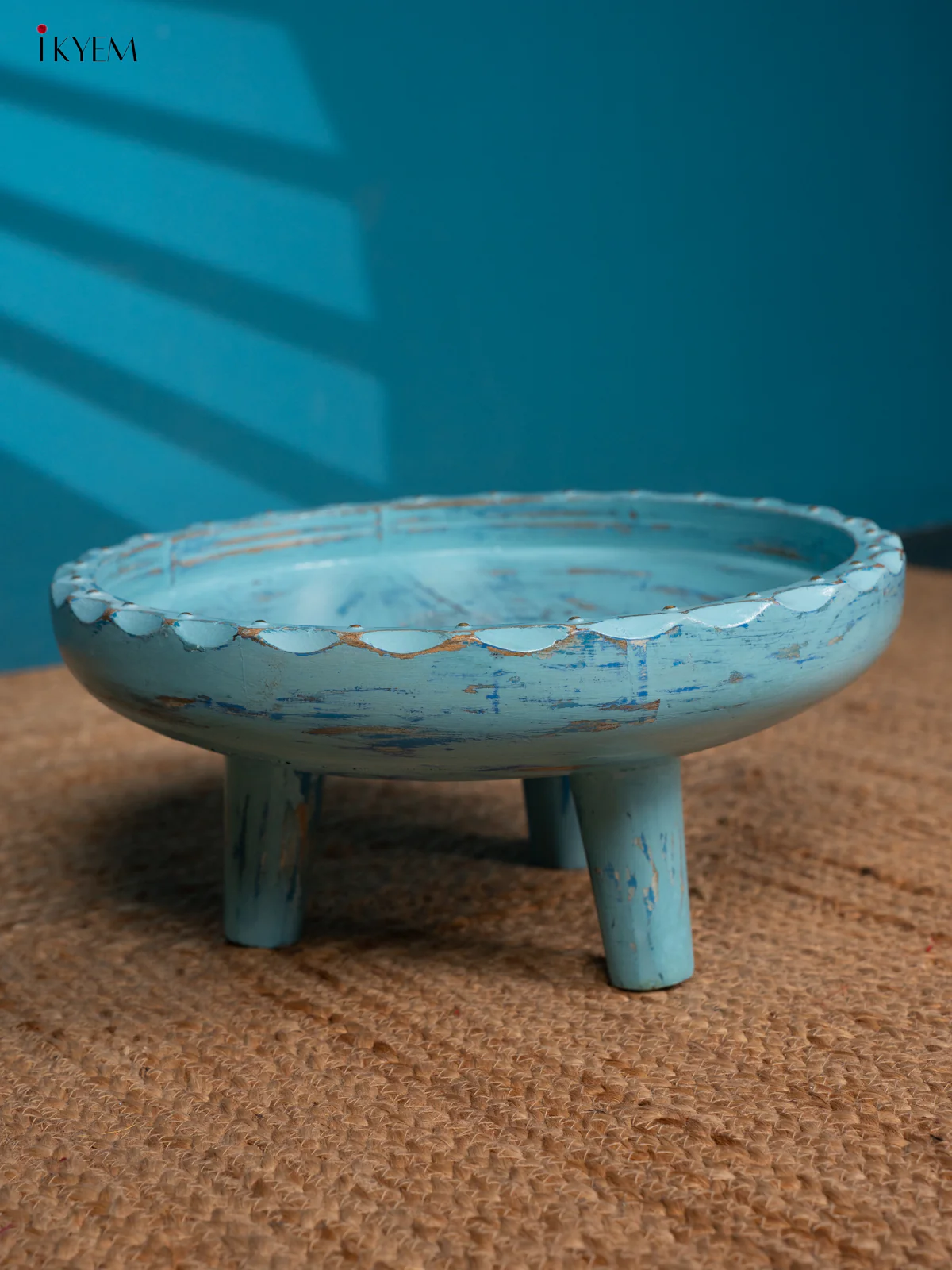 Blue Hand Painted Round Tray Table - 4IJ30063 - Image 5