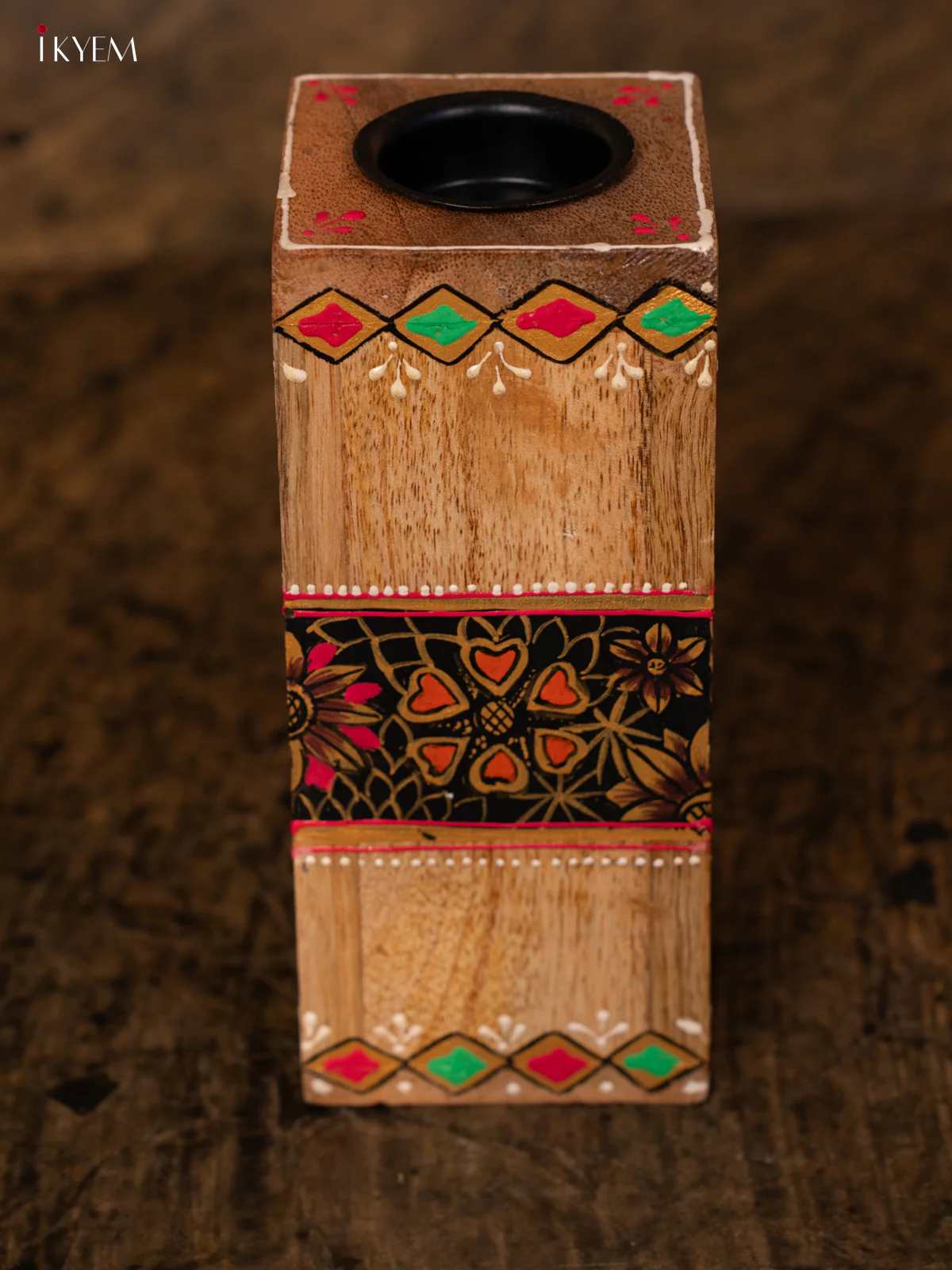 Hand Painted wooden Candel Holder - 7.2 Inch - 4IJ30125 - Image 2