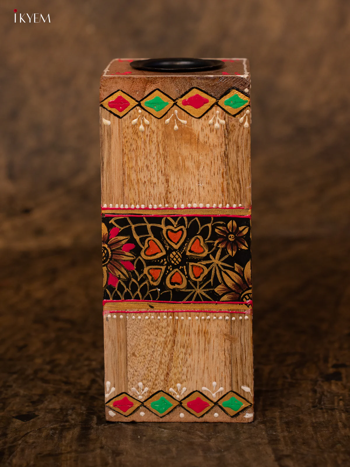 Hand Painted wooden Candel Holder - 7.2 Inch - 4IJ30125 - Image 3