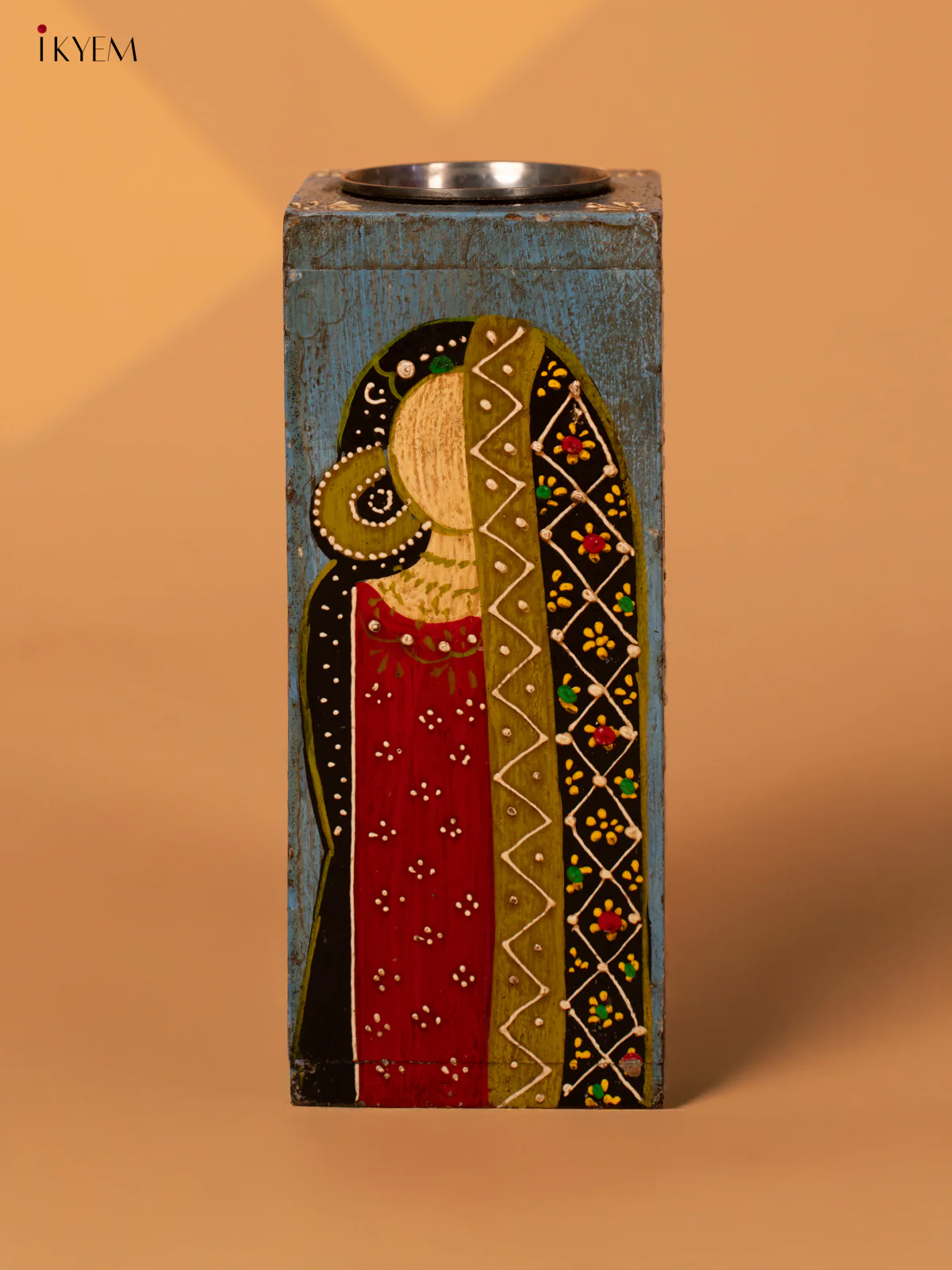 Hand Painted Wooden Candle Holder - 4IJ30129