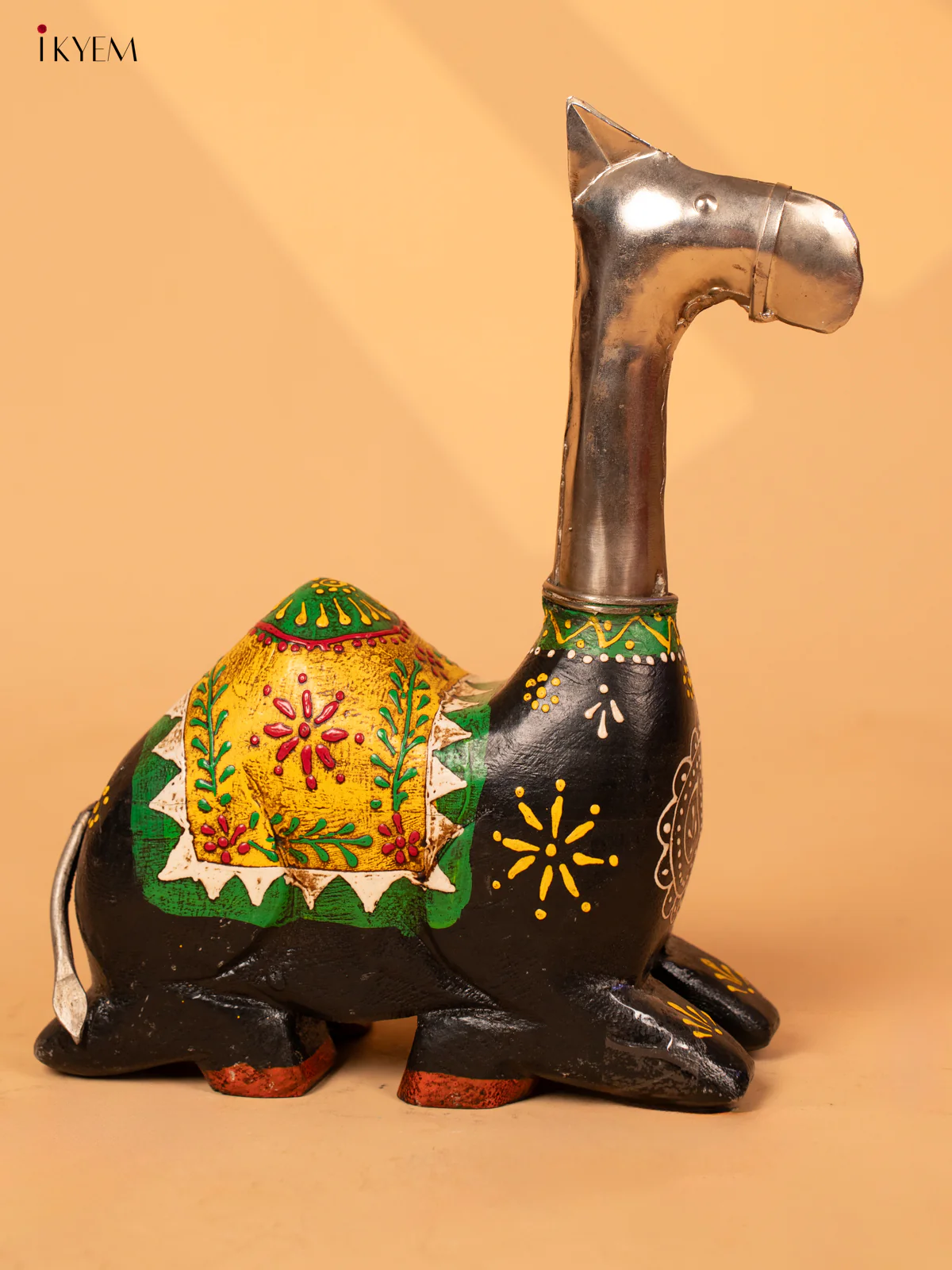 Iron & Wooden Hand Painted Camel Statue - 4IJ30148