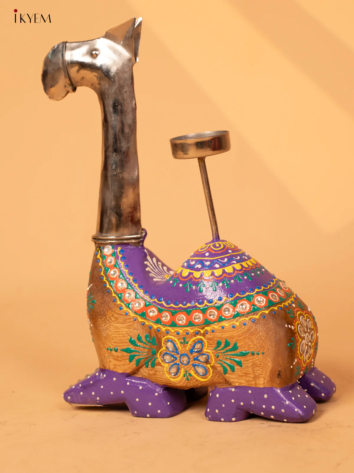 Iron & Wooden Hand Painted Camel tealight candle stand - 4JJ01017 - Image 3