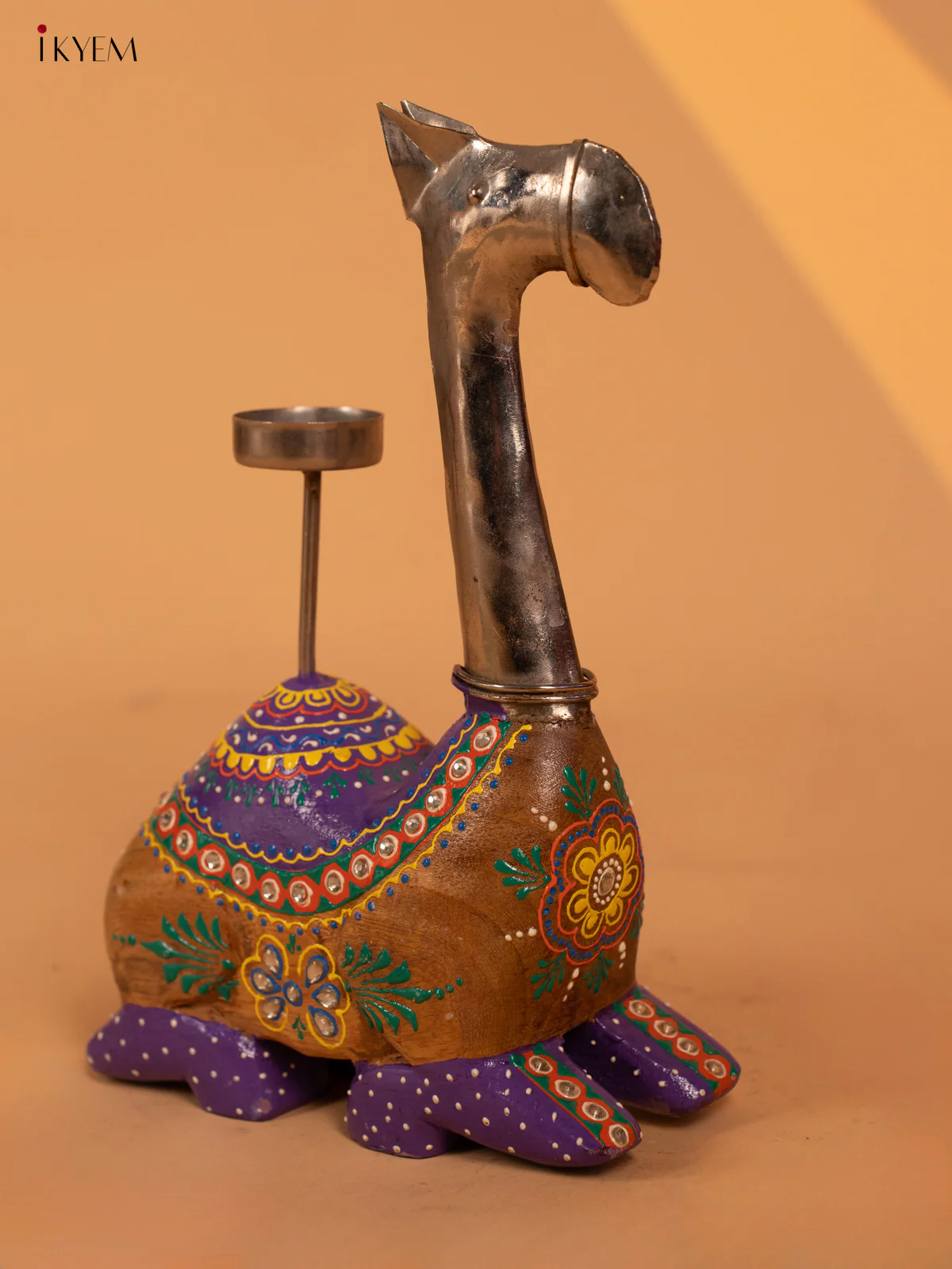 Iron & Wooden Hand Painted Camel tealight candle stand - 4JJ01017 - Image 4