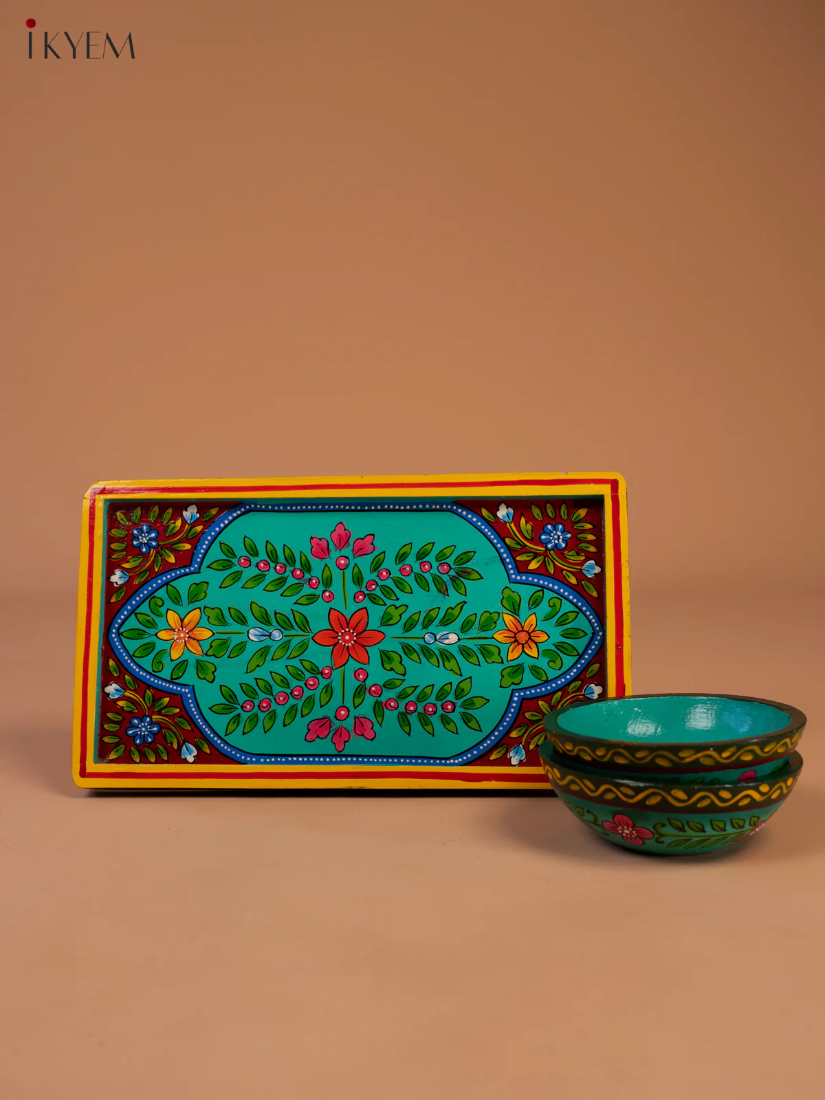 Wooden Hand Painted Tray With 2 Bowls - 4JJ01024 - Image 2