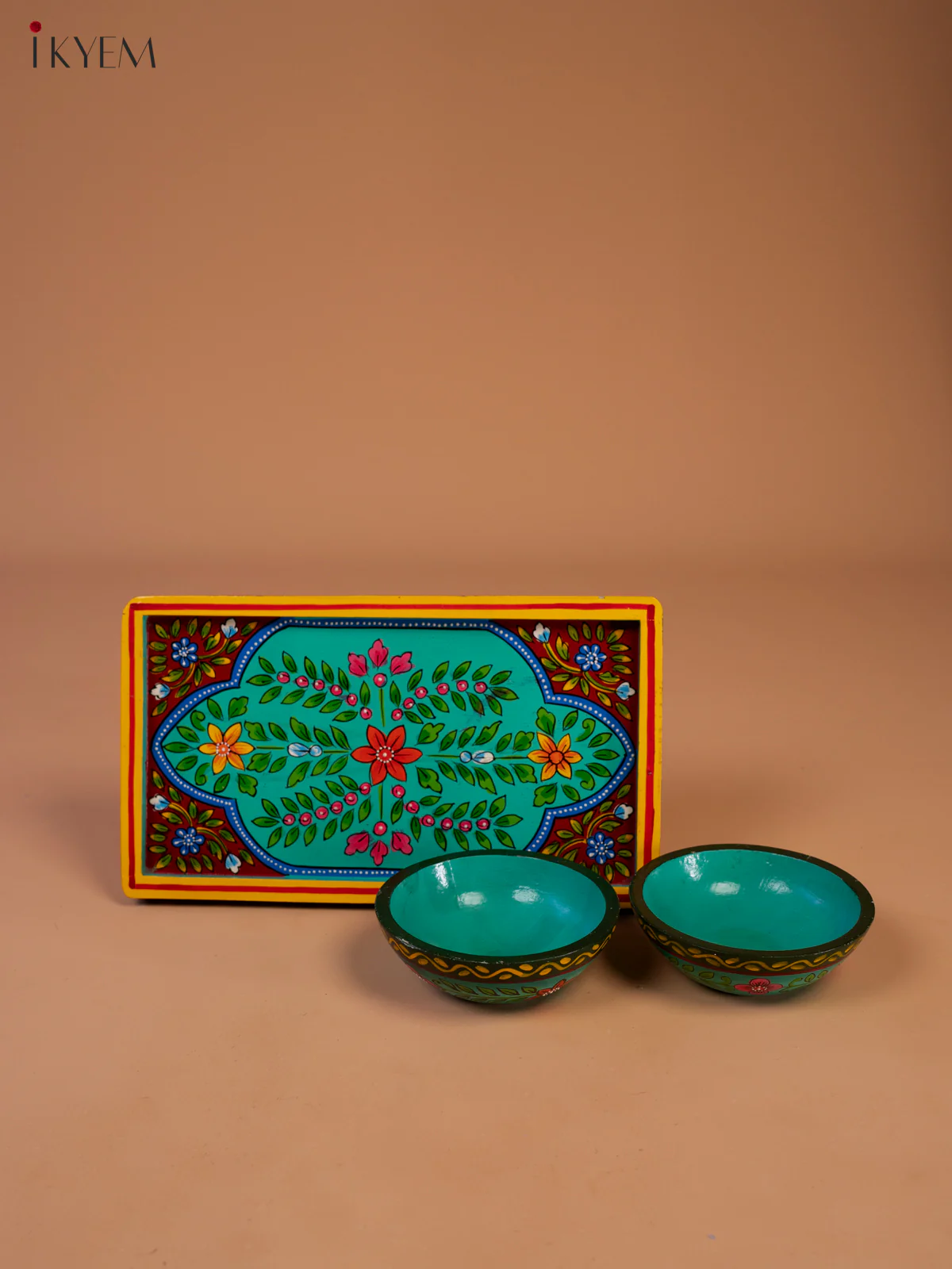 Wooden Hand Painted Tray With 2 Bowls - 4JJ01024 - Image 3