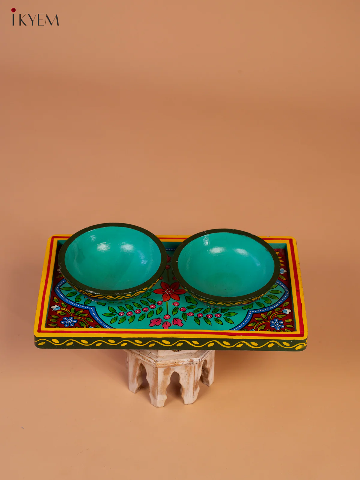 Wooden Hand Painted Tray With 2 Bowls - 4JJ01024 - Image 5