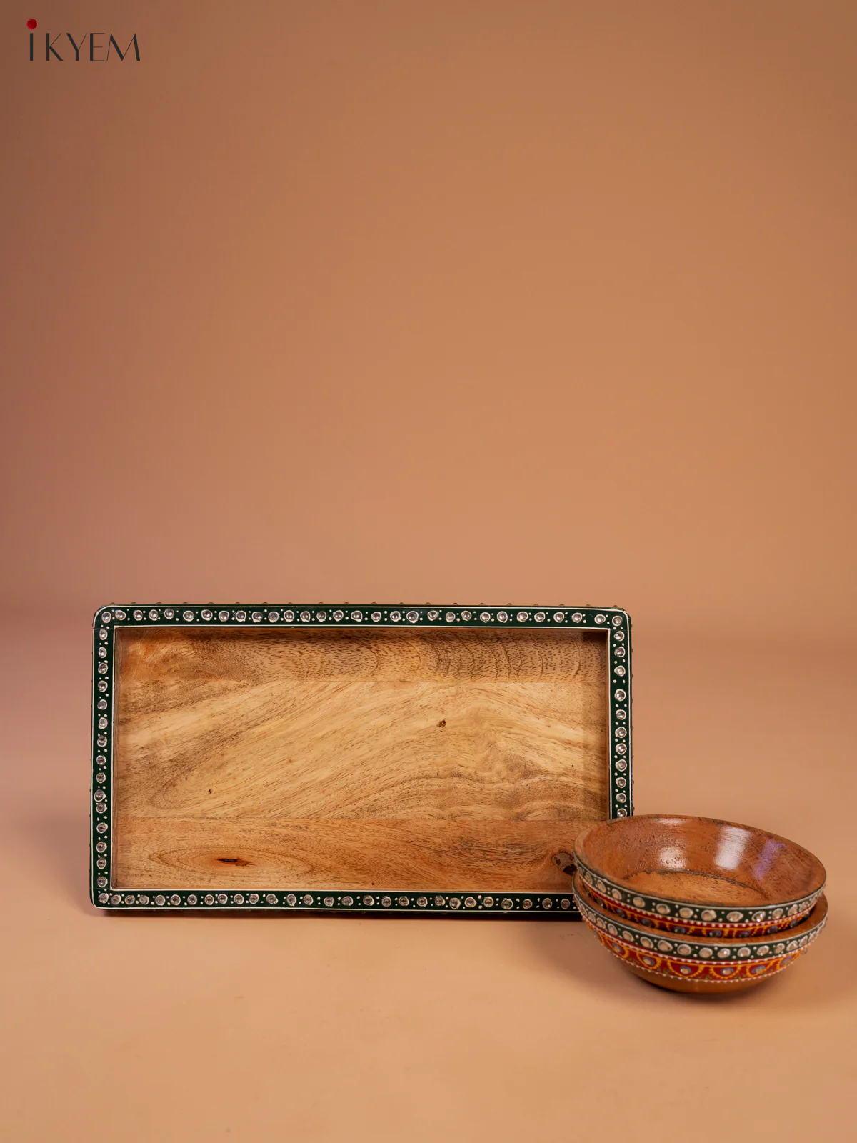 Hand Painted Wooden Tray with 2 Bowls - 4JJ01026 - Image 3