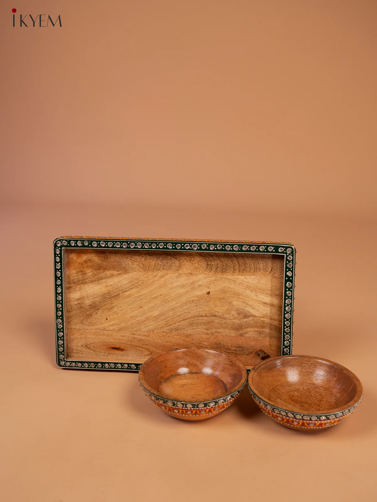 Hand Painted Wooden Tray with 2 Bowls - 4JJ01026 - Image 4