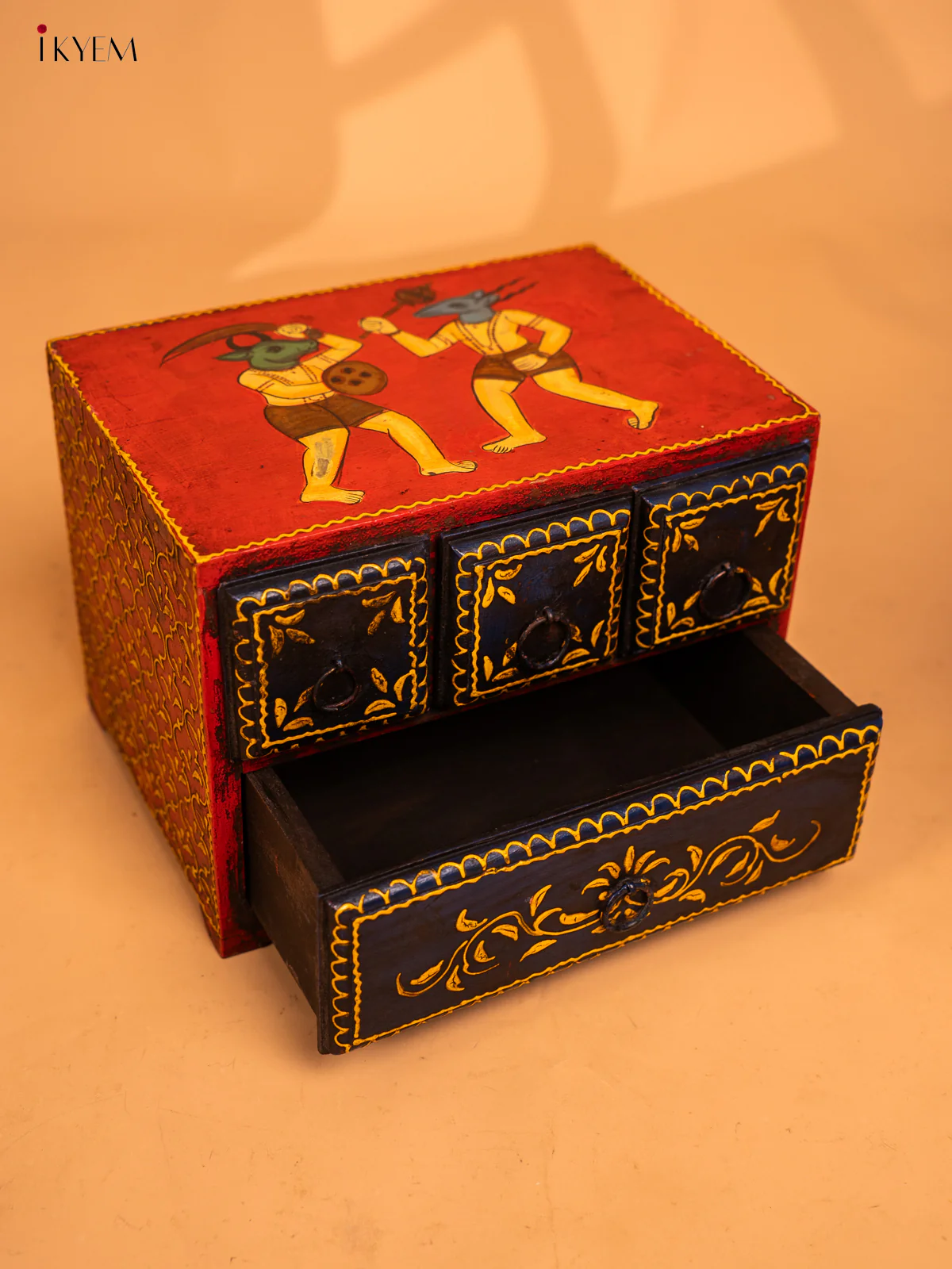 Wooden Hand Painted with 4 Drawers- 7.8 Inch - 4JJ01059 - Image 4