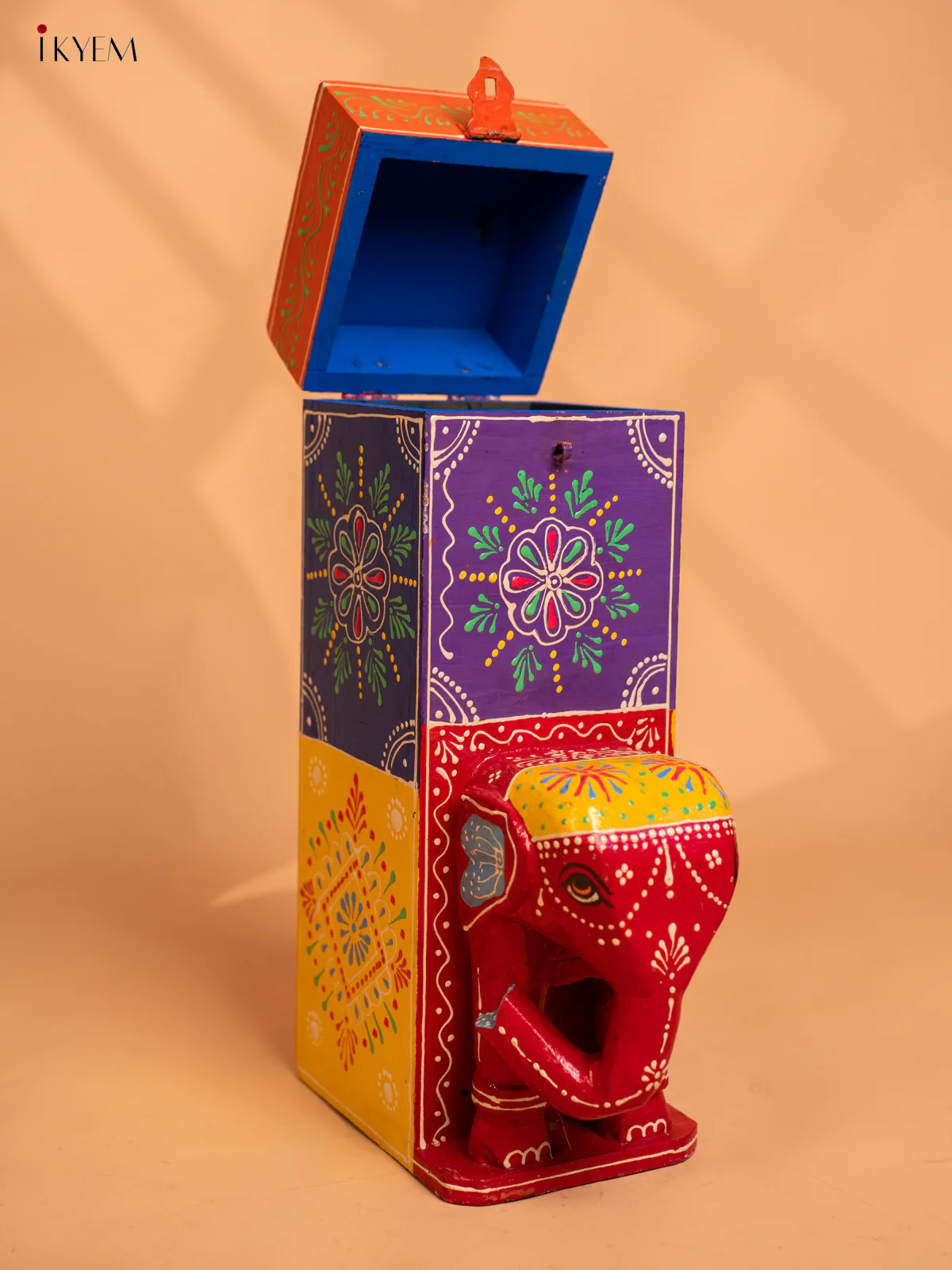 Wooden Multi colour Hand Painted Elephant Box - 13.3 Inch- 4JJ02002 - Image 2