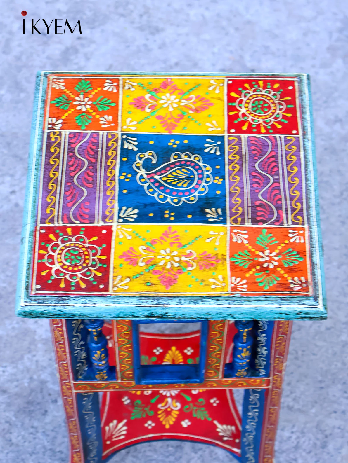 Vibrant Hand-Painted End Table With Intricate Floral Motifs - Image 2