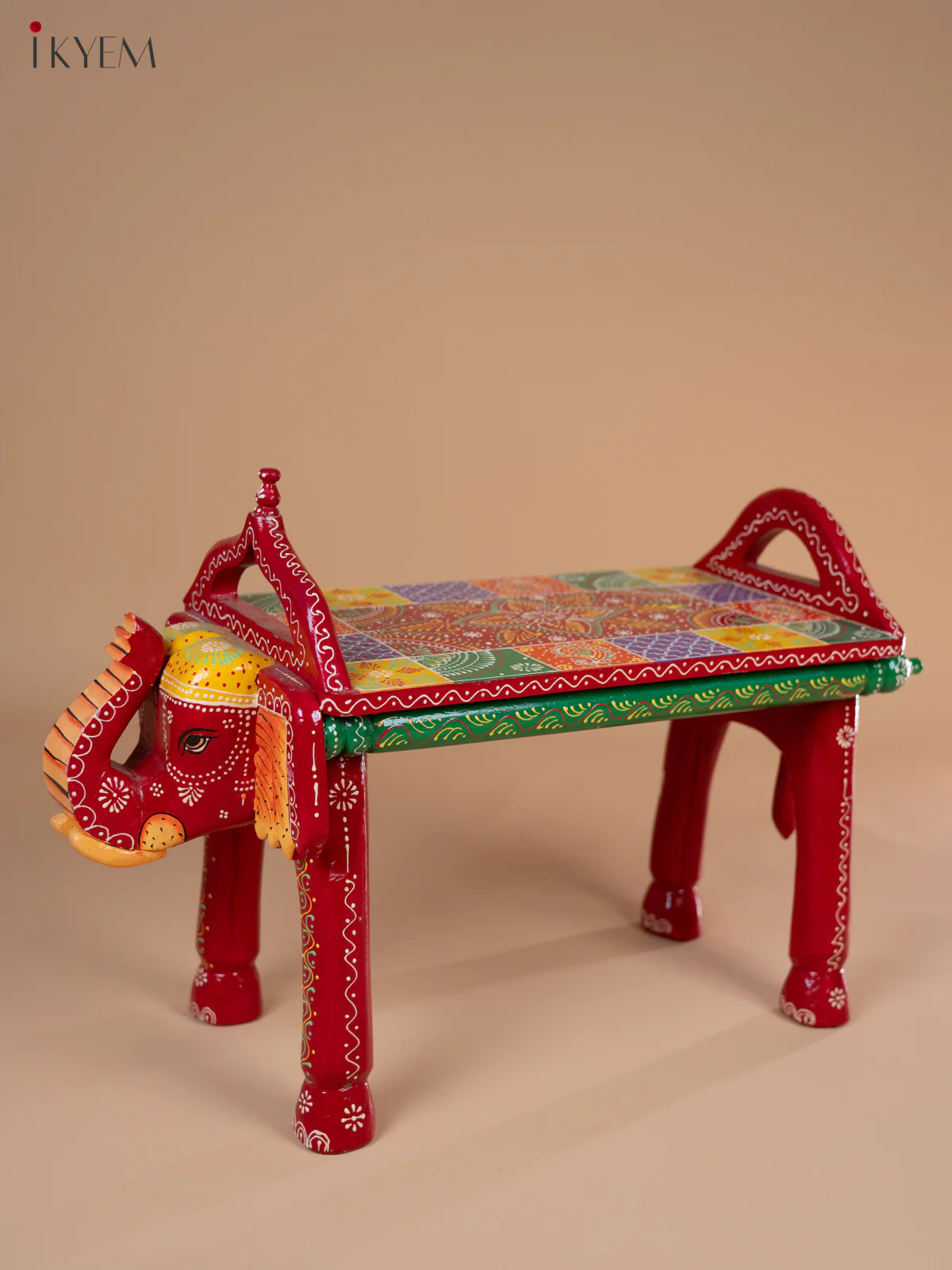 Hand Painted Elephant-Shaped Stool -13.8 Inch- 4JJ02087