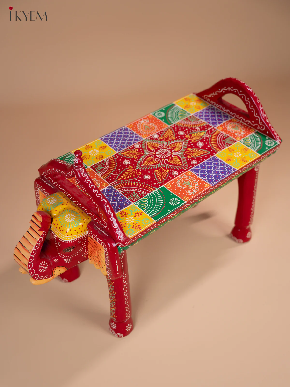 Hand Painted Elephant-Shaped Stool -13.8 Inch- 4JJ02087 - Image 3