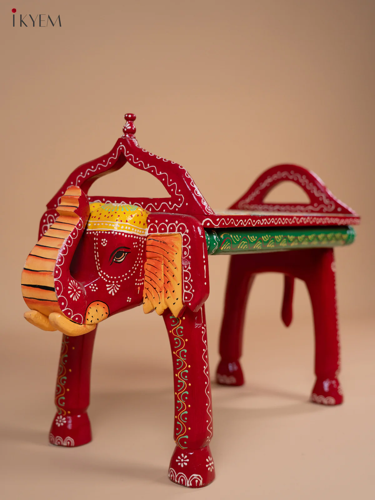 Hand Painted Elephant-Shaped Stool -13.8 Inch- 4JJ02087 - Image 4