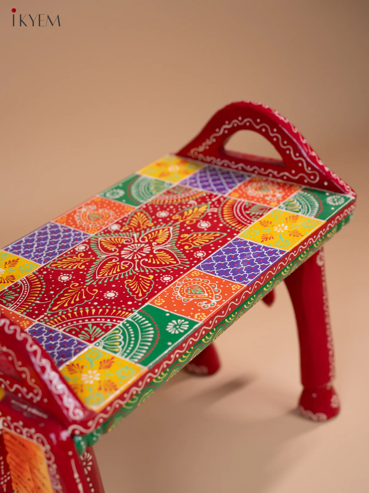 Hand Painted Elephant-Shaped Stool -13.8 Inch- 4JJ02087 - Image 5