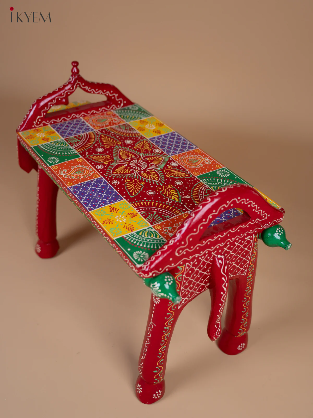 Hand Painted Elephant-Shaped Stool -13.8 Inch- 4JJ02087 - Image 9