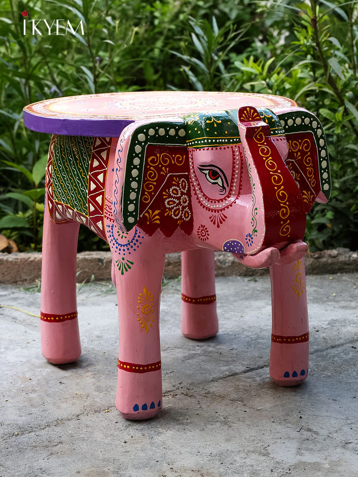 hand painted Wooden Elephant stool pink - 4JJ02090 - Image 2