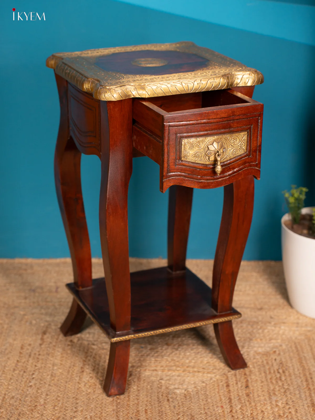 Wooden Brass Fitted Stool - 30 Inch - 4JJ04007 - Image 3