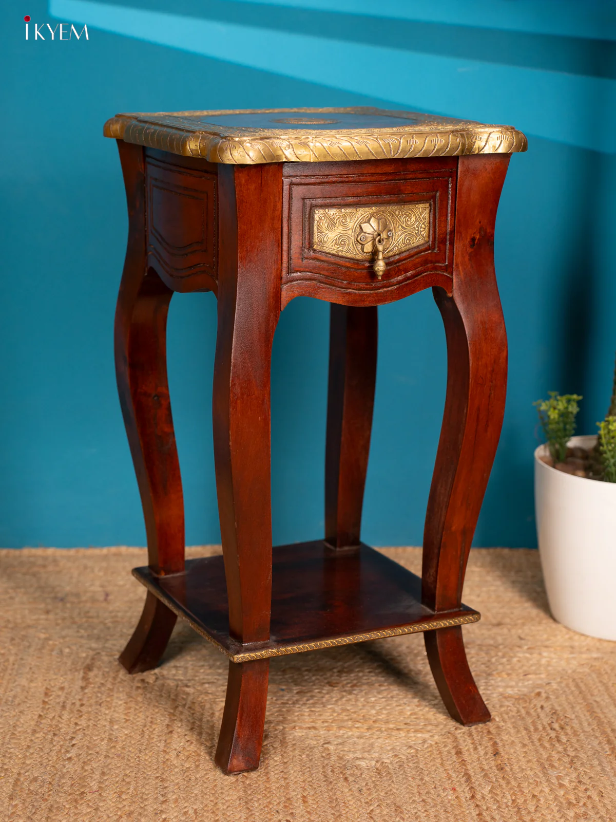 Wooden Brass Fitted Stool - 30 Inch - 4JJ04007 - Image 4