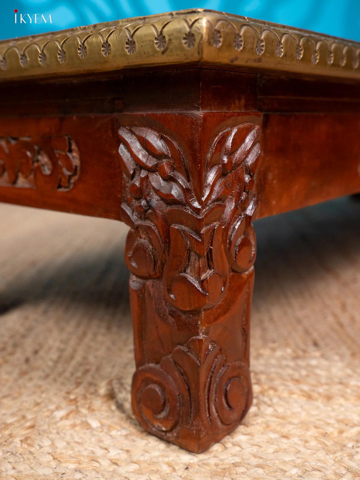 Wooden Table Brass Fitted Carved - (10×45) Inch - 4JJ04021 - Image 6