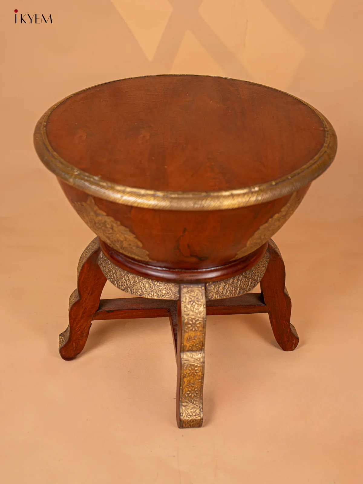 Wooden Stool Brass Fitted -17.3 Inch -4JJ04024 - Image 4