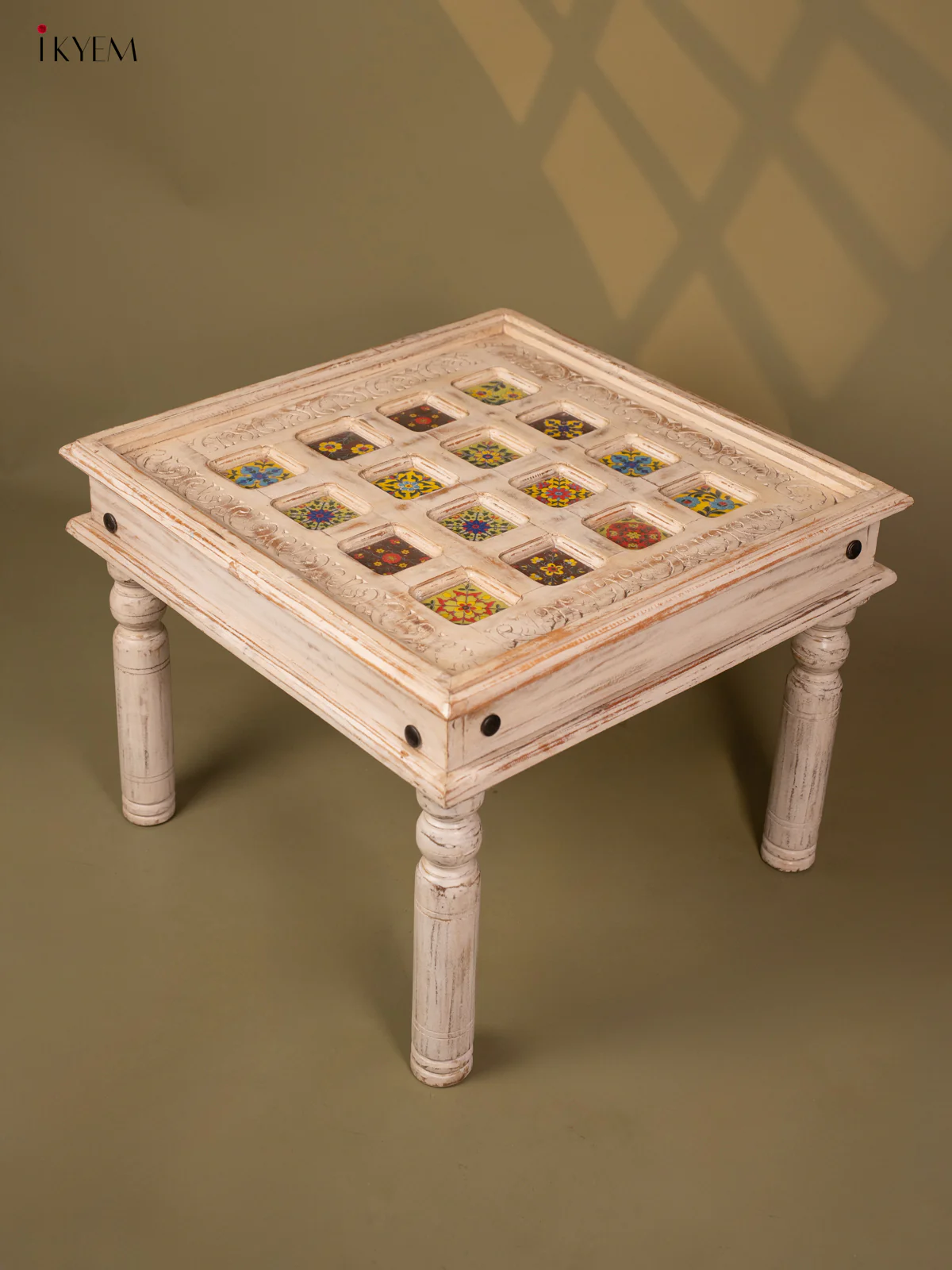 Hand-Painted Wooden Table Tile Fitted - White - (18×23) Inches - 4JJ04028 - Image 2