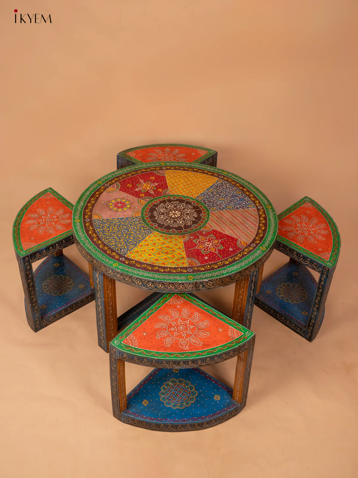 Hand Painted Wooden Centre Table with Four-Seater - (20.8×38.2) Inches - 4JJ04042
