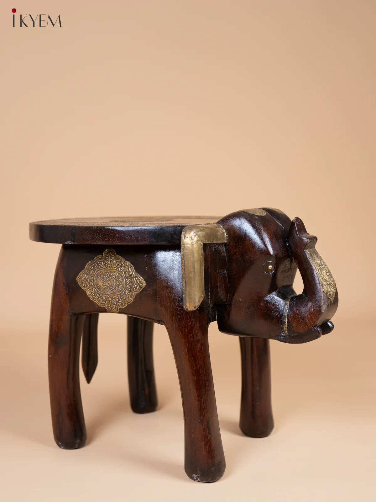 Wooden Elephant Shaped Stool with Brass work - Image 4