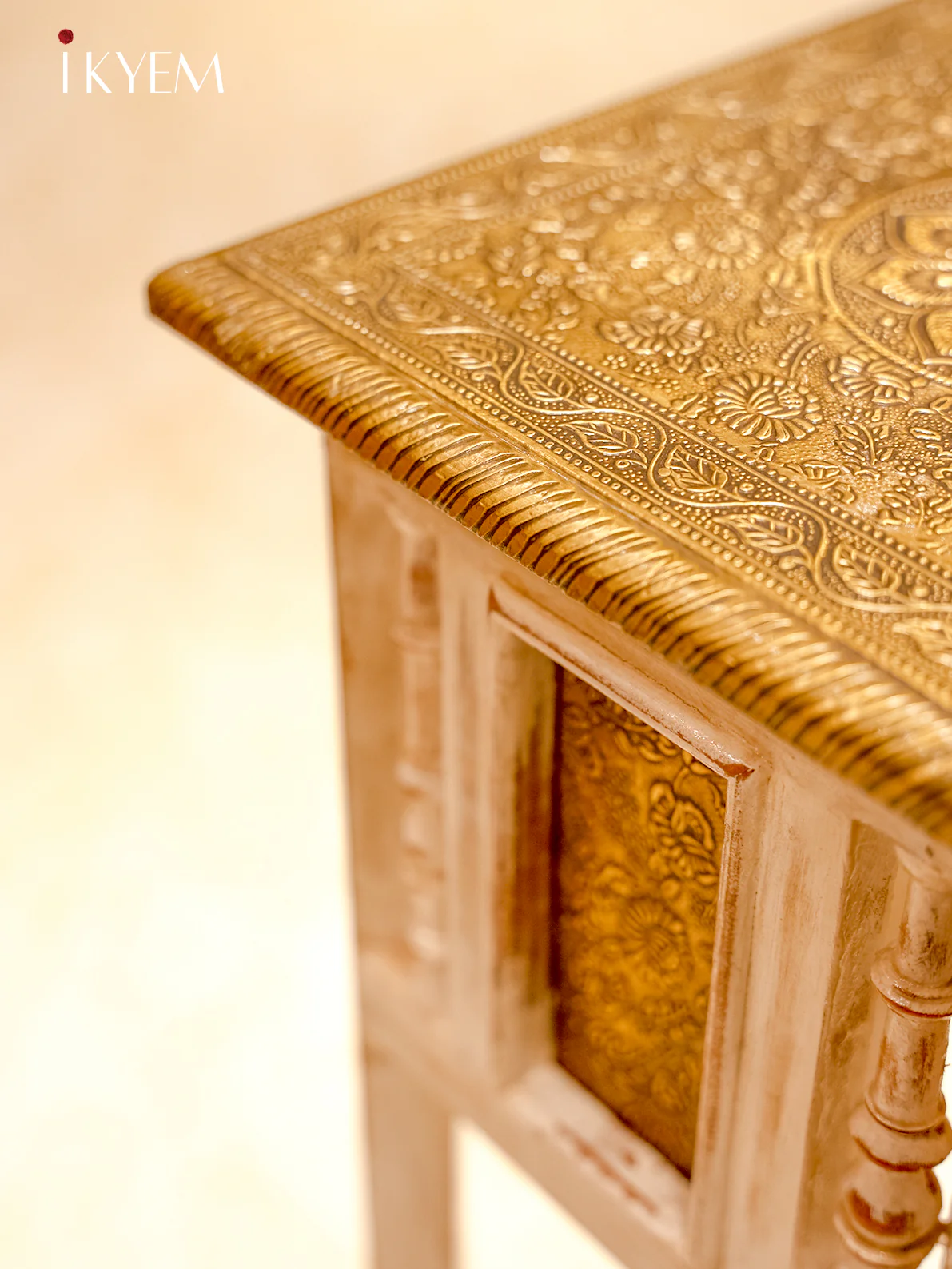 Intricate Brass Inlaid Side Table - Image 3