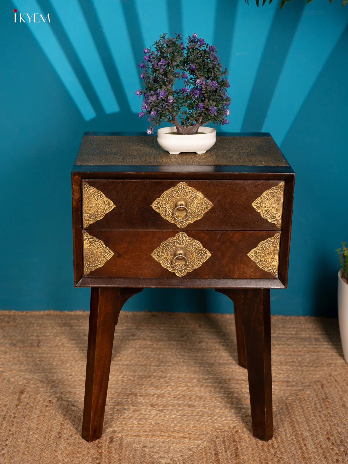 Wooden Brass Fitted Bedside Drawer Table - (23×16) Inch- 4JJ04073 - Image 2