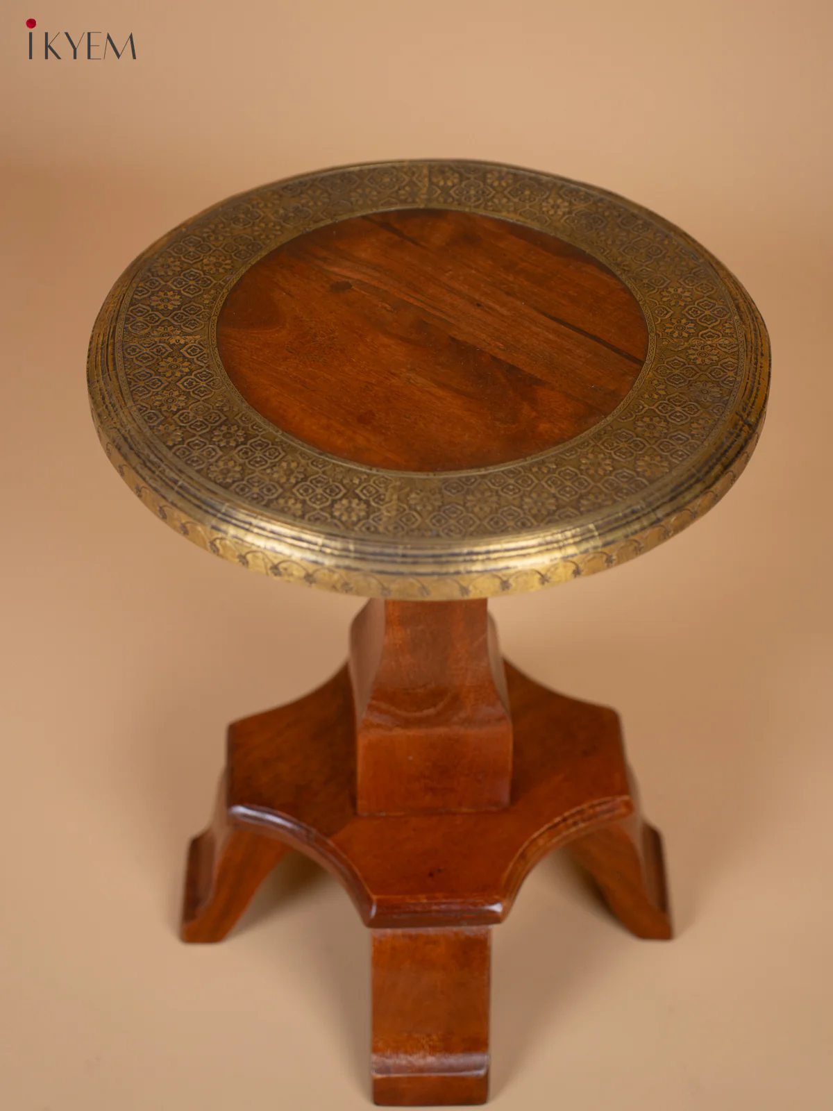 Vintage Wooden Stool With Brass Inlay - Image 2