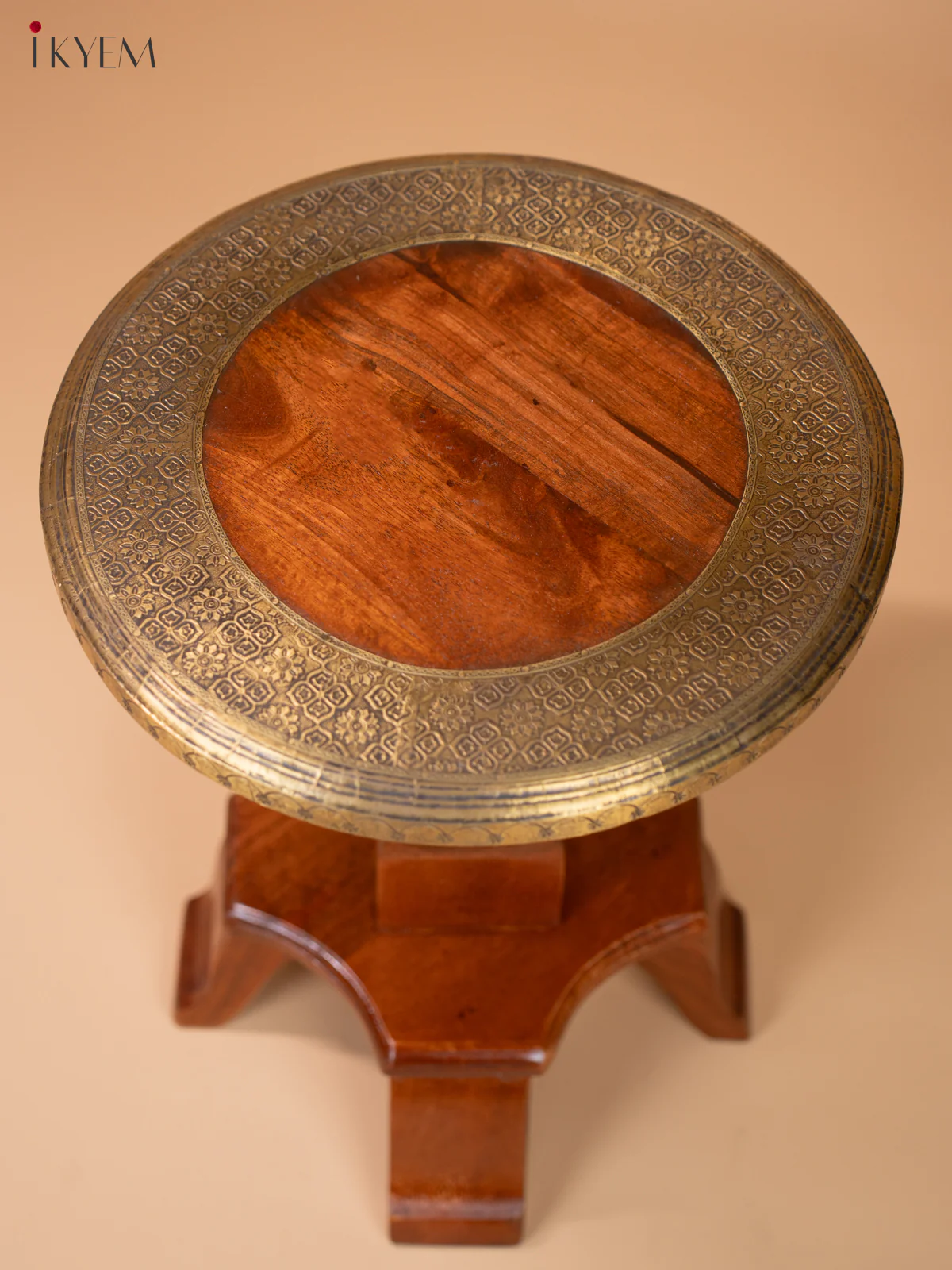Vintage Wooden Stool With Brass Inlay - Image 3
