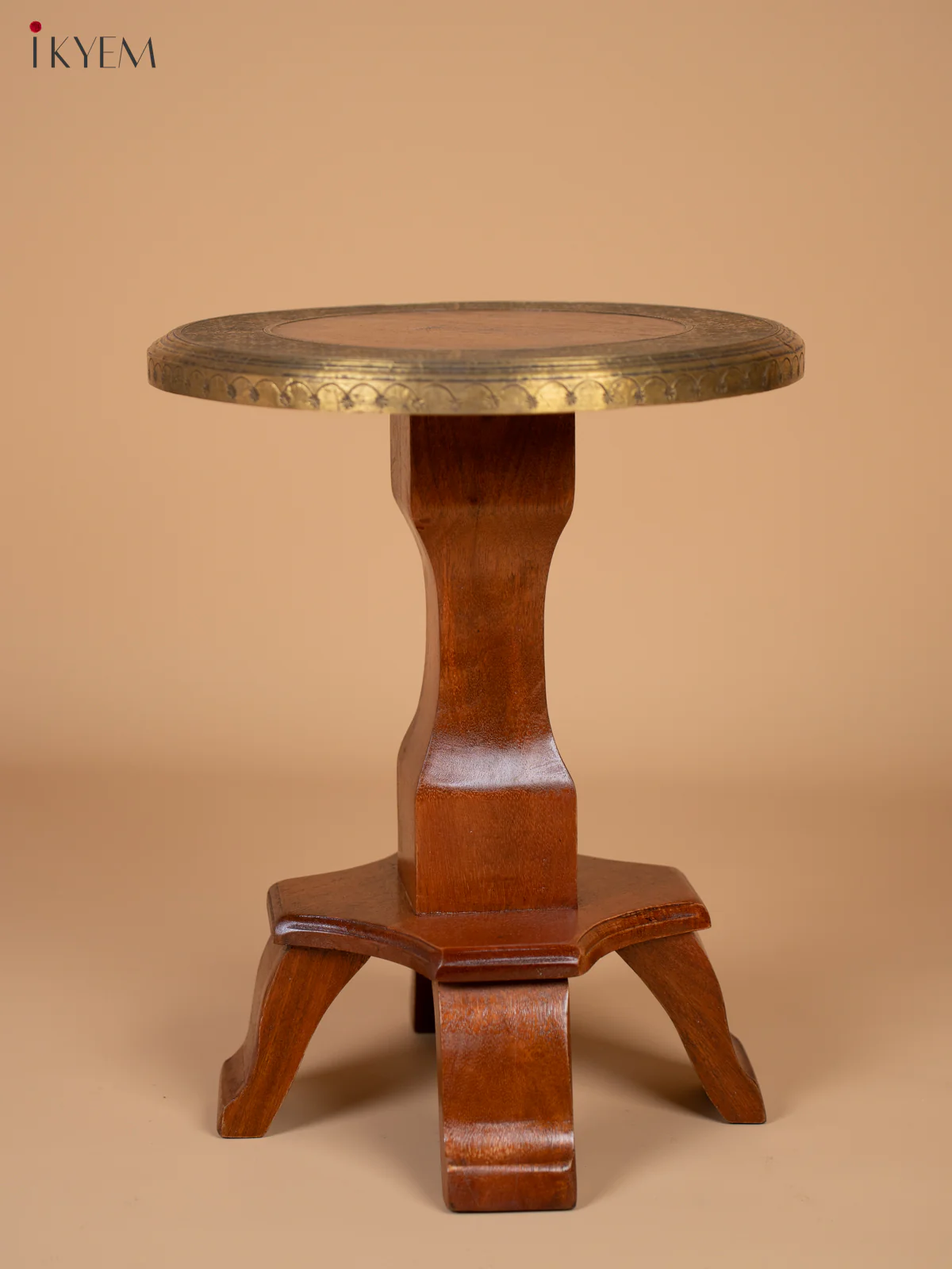 Vintage Wooden Stool With Brass Inlay - Image 4