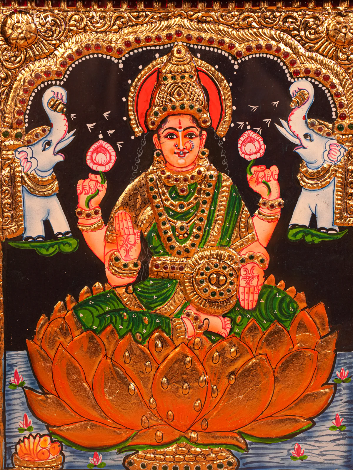 Gajalakshmi Tanjore Painting 18*15 - 4KJ09004 - Image 3