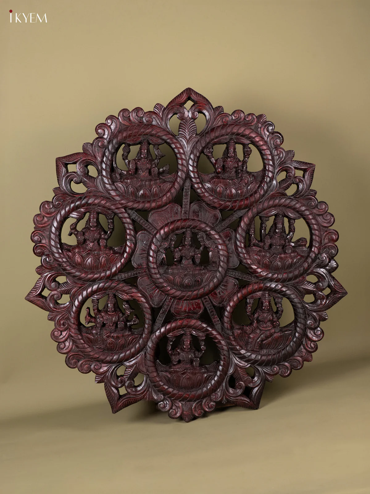 Wooden Ashtalakshmi Circular Panel - (36X36) Inch - AA02112