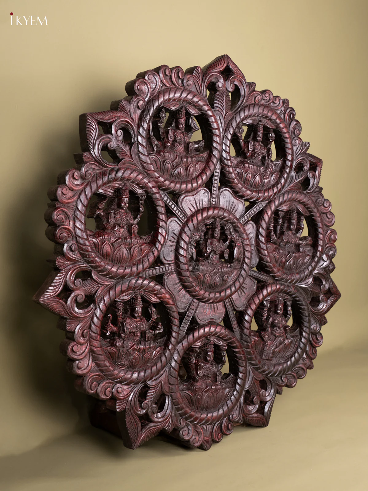 Wooden Ashtalakshmi Circular Panel - (36X36) Inch - AA02112 - Image 5