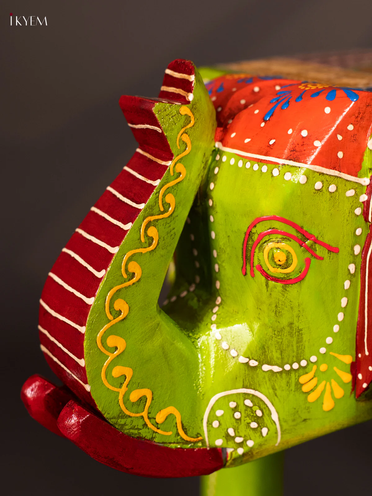 HandPainted Wooden Elephant Stool - 12 Inch - Parrt Green - Image 2
